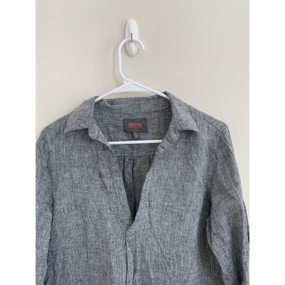 Forcynthia Beachwear Ladies Gray Linen Blend Coverup Sz S Tunic Pockets Roll Tab - Picture 3 of 7